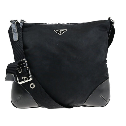 PRADA Logo Tessuto Crossbody Shoulder Bag Nylon Leather Black SHW Italy 69EC299