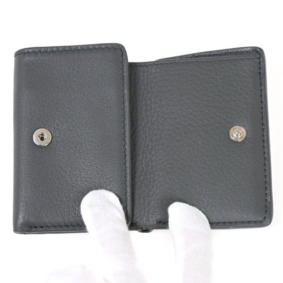 BALENCIAGA Logo Paper Mini Trifold Wallet Purse Leather Gray SHW Italy 67HB259