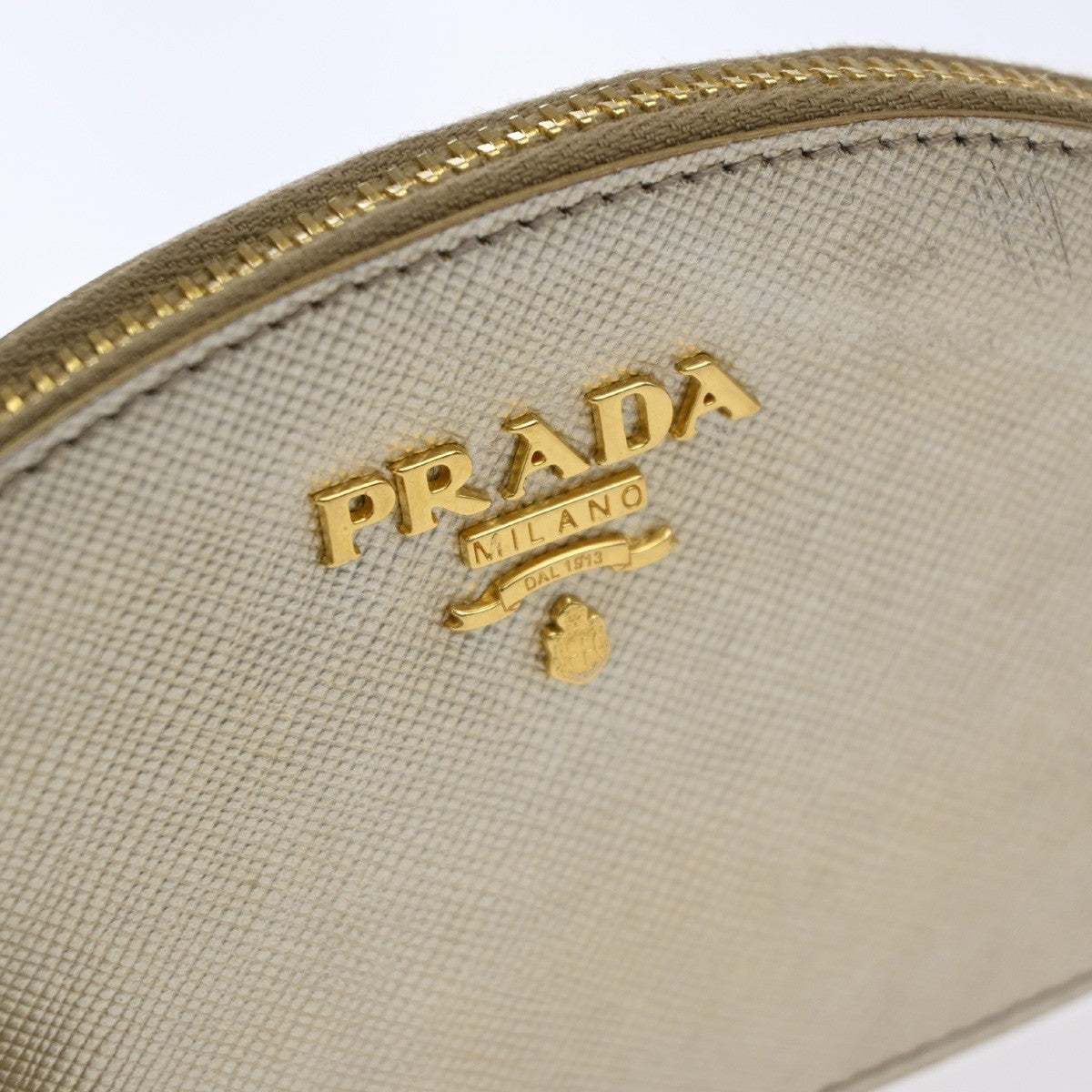 PRADA Zipper Around Mini Coin Case Wallet Saffiano Leather Gold Italy 63MA621