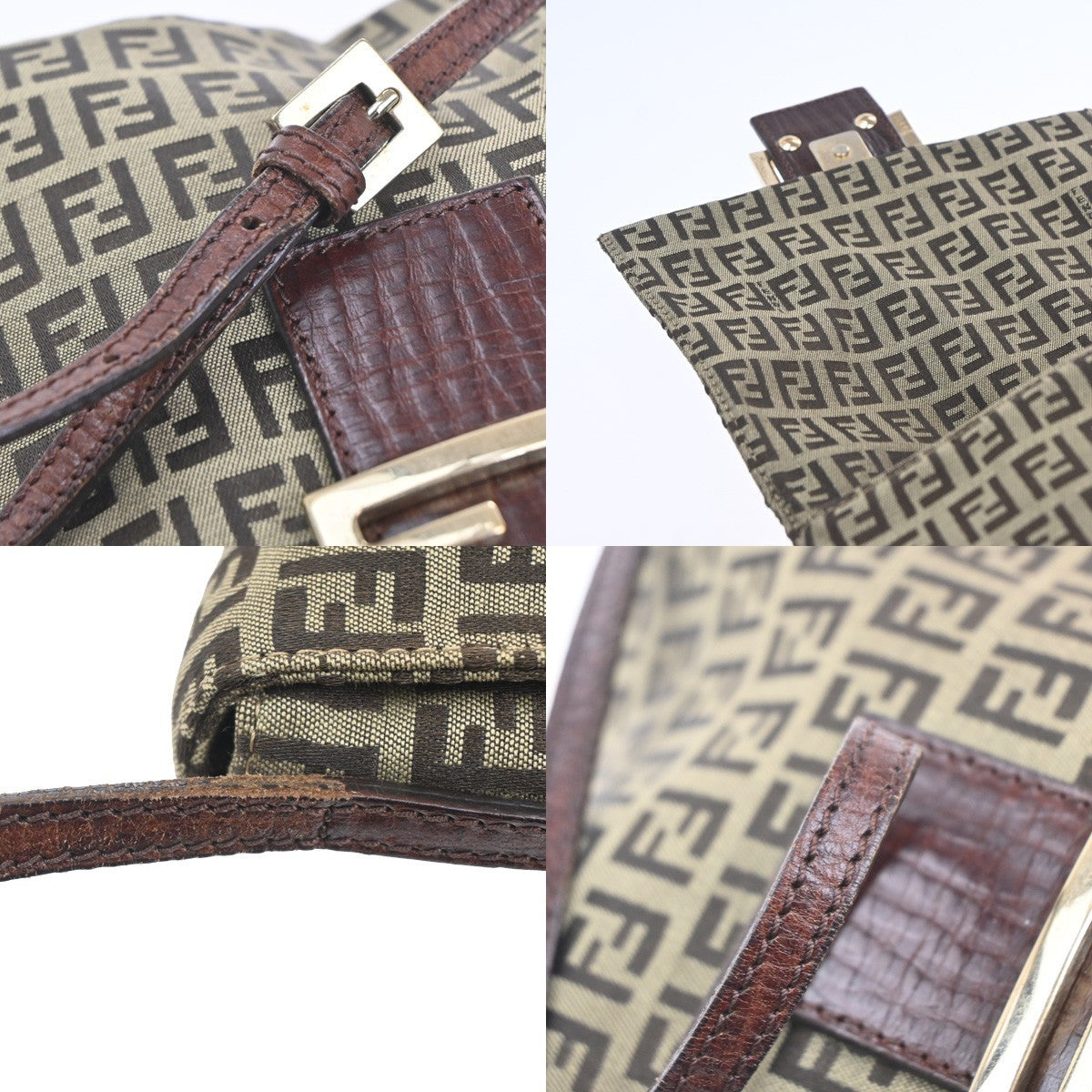 FENDI Zucca Zucchino Pattern Shoulder Bag Canvas Leather Brown Italy 82RL762