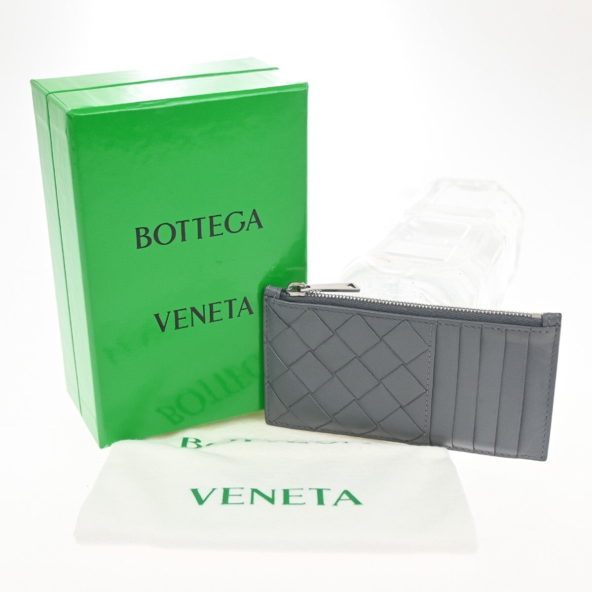BOTTEGA VENETA Logo Intrecciato Card Coin Case Wallet Leather Gray SHW 61EF012