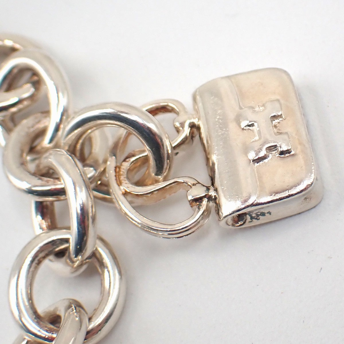 HERMES Logo Amulet 5 Charm Chain Bracelet Bangle Silver 925 France 649LC634