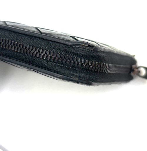 BOTTEGA VENETA Logo Intrecciato Zip Around Long Wallet Leather Black 65KC209