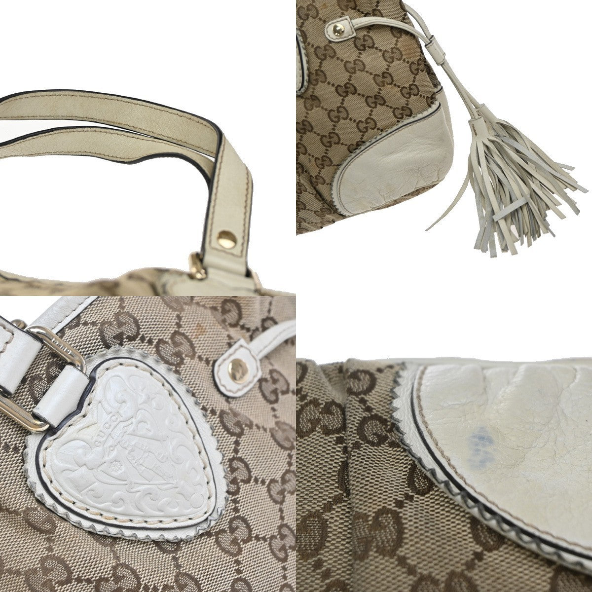 GUCCI GG Pattern Shoulder Tote Bag Canvas Leather Brown White GHW Italy 31EG320