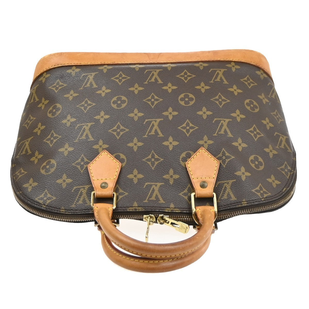 LOUIS VUITTON LV Logo Alma Hand Bag Monogram Leather Brown France M51130 82SA136