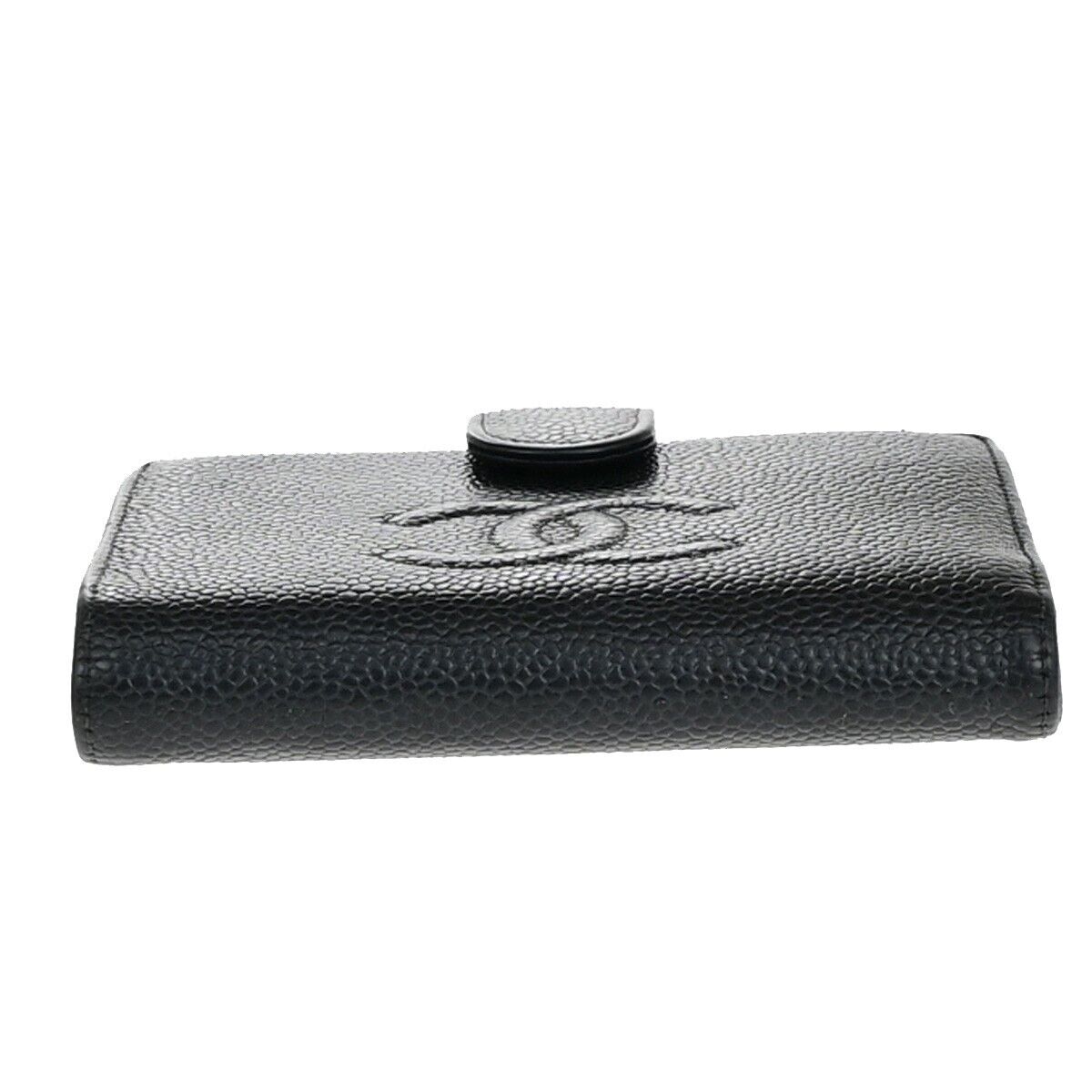 CHANEL CC Logo Compact Wallet Grained Calfskin Leather Black GHW France 87RK702