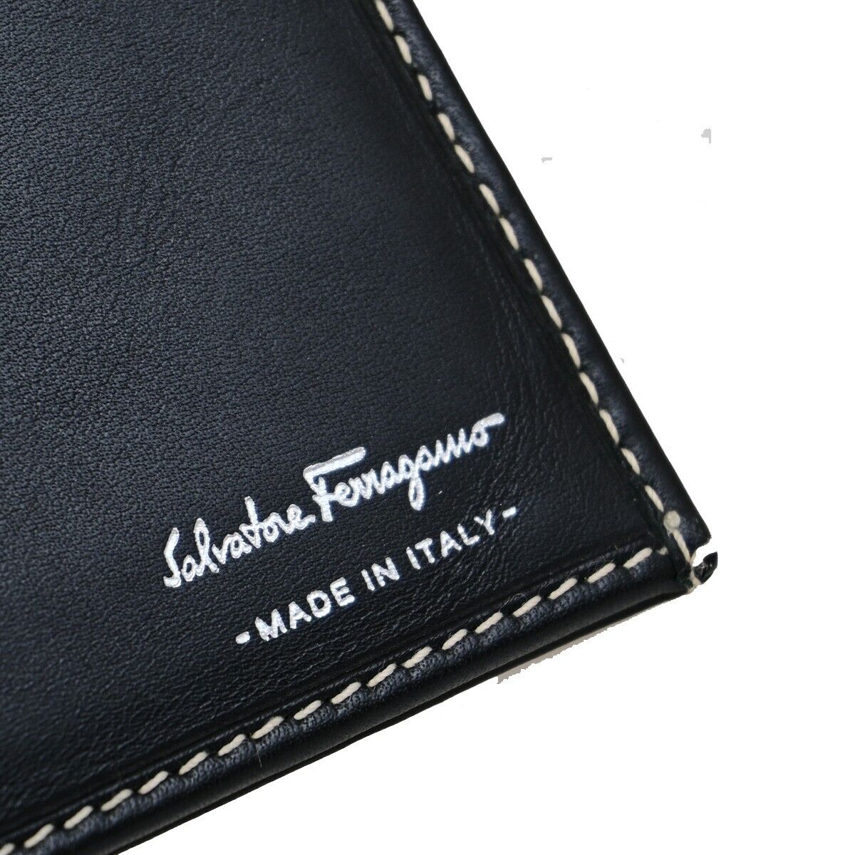 SALVATORE FERRAGAMO Logo Vara Bifold Long Walllet Leather Black Italy 01KA410