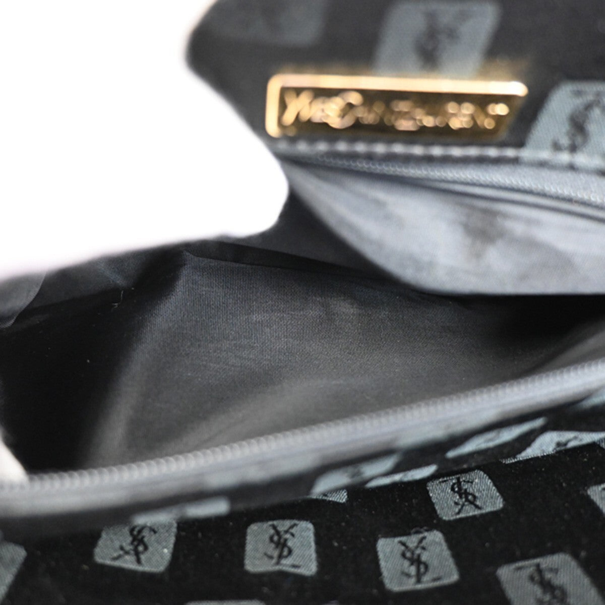 YVES SAINT LAURENT YSL Logo Hand Bag PVC Leather Black Brown Gold 03EE380