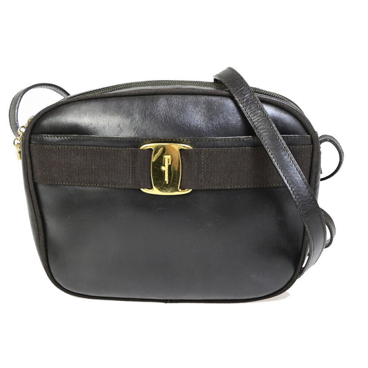 SALVATORE FERRAGAMO Logo Vara Shoulder Bag Leather Brown GHW Italy 02YG260
