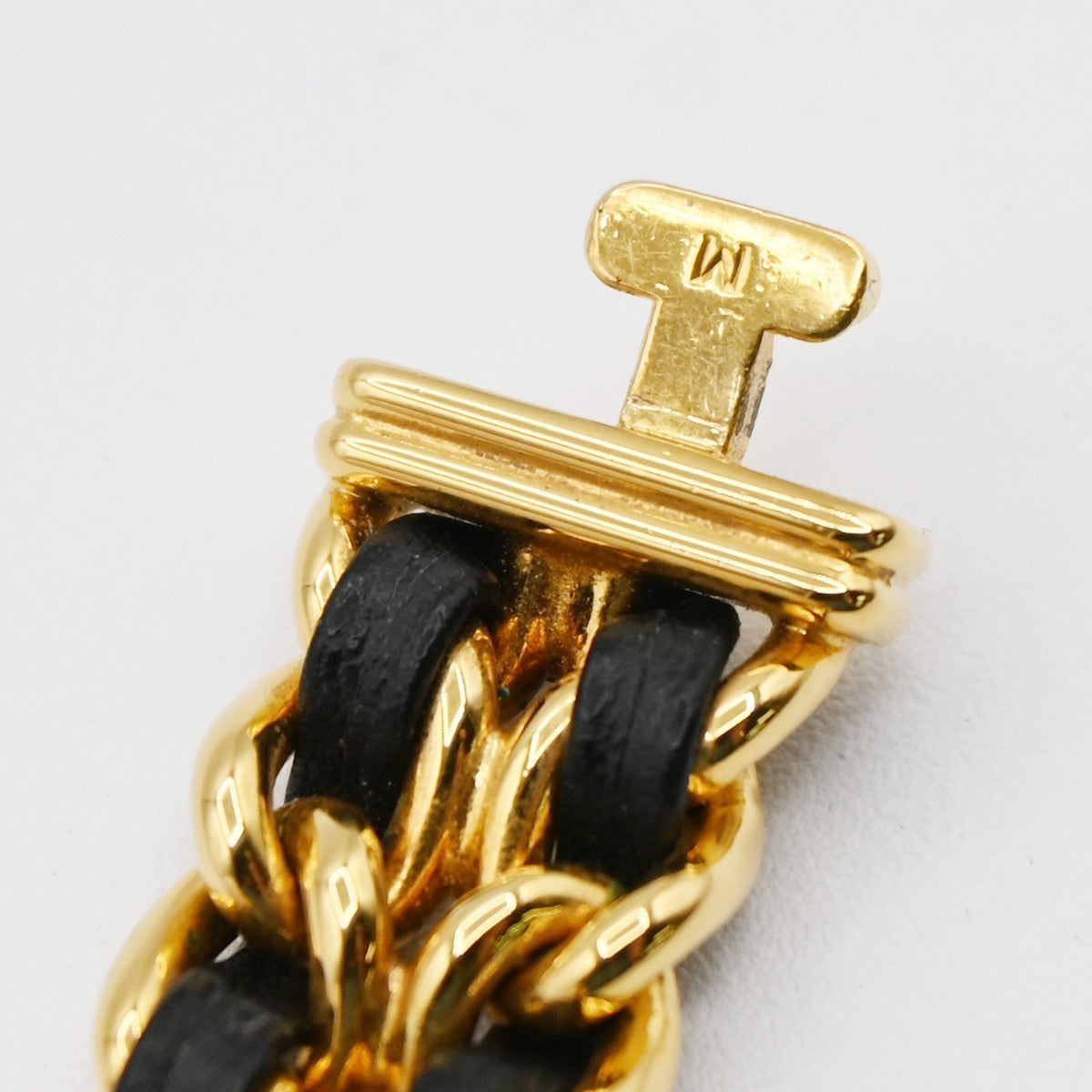 CHANEL Logo Premiere Watch M Size Quartz Gold Plated Leather Swiss Made 620LC637