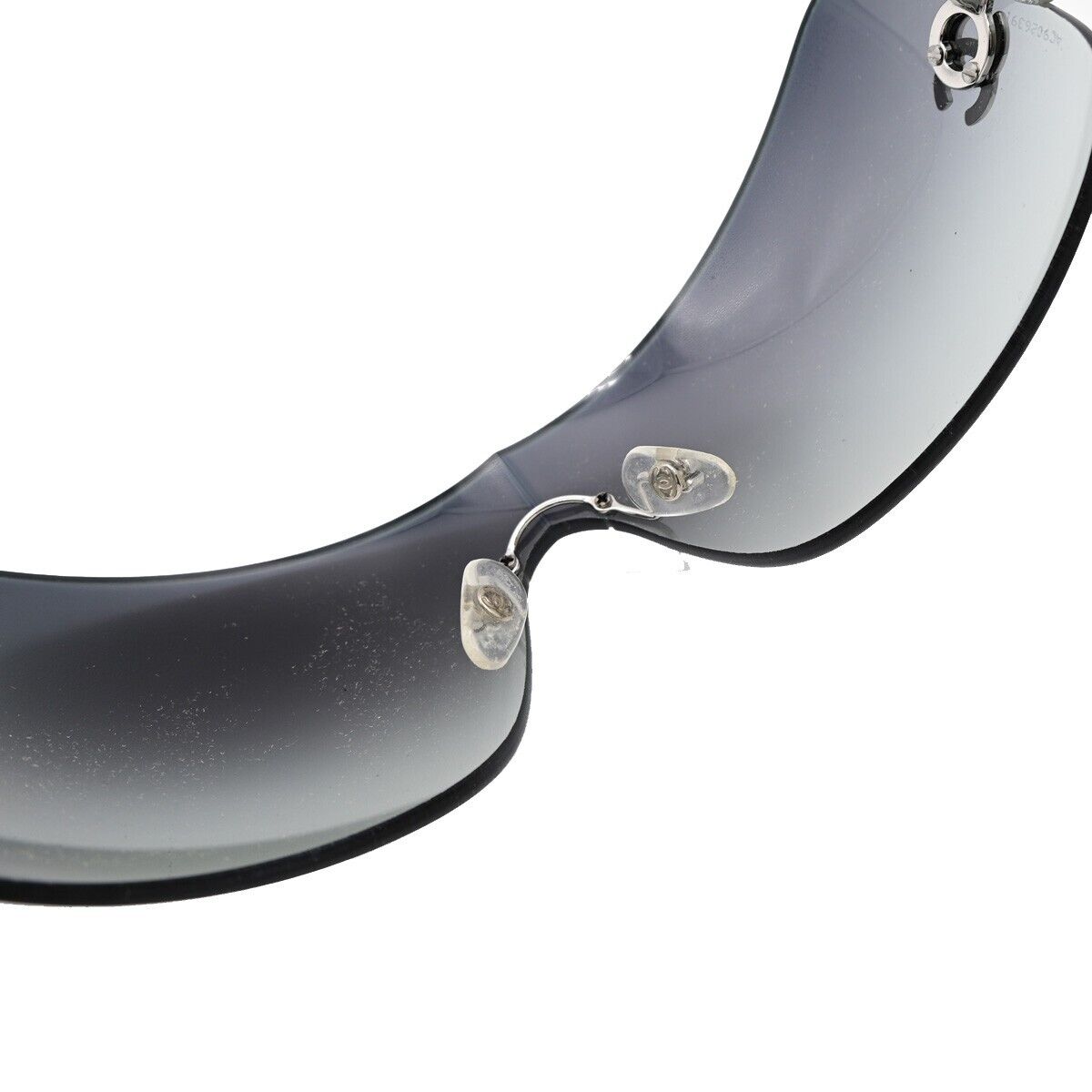 CHANEL CC Logo Matelasse Sunglasses Eye Wear 4157-Q Leather Silver 66YE628