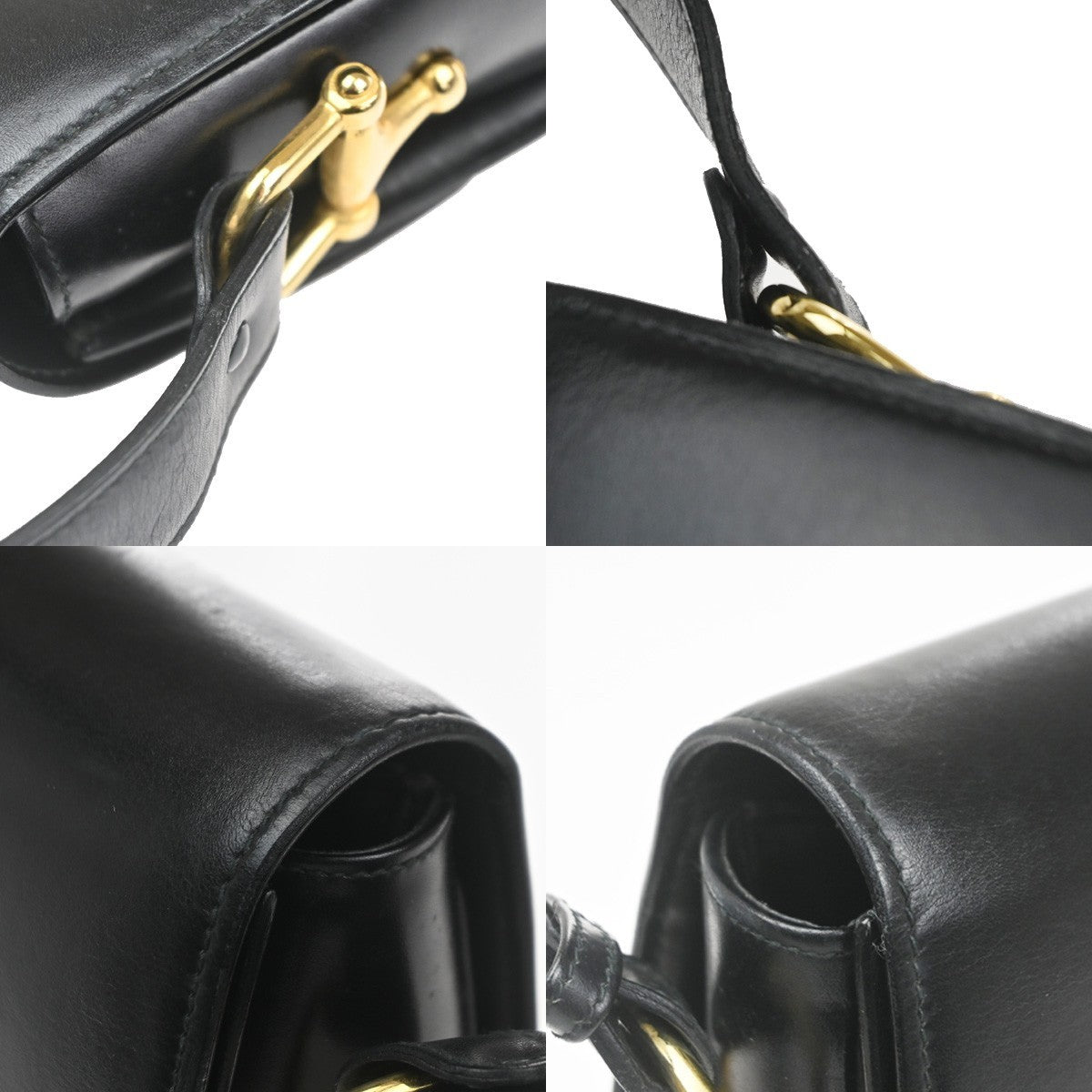 CELINE PARIS Logo Horse Carriage Shoulder Bag Leather Black Gold Italy 38CA739