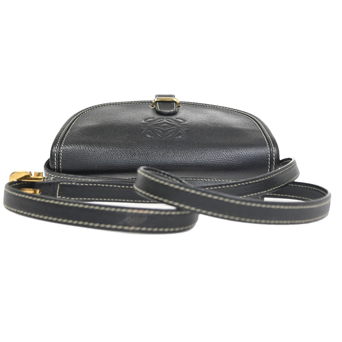 LOEWE Logo Anagram Flap Shoulder Crossbody Bag Leather Black GHW 67ZA356