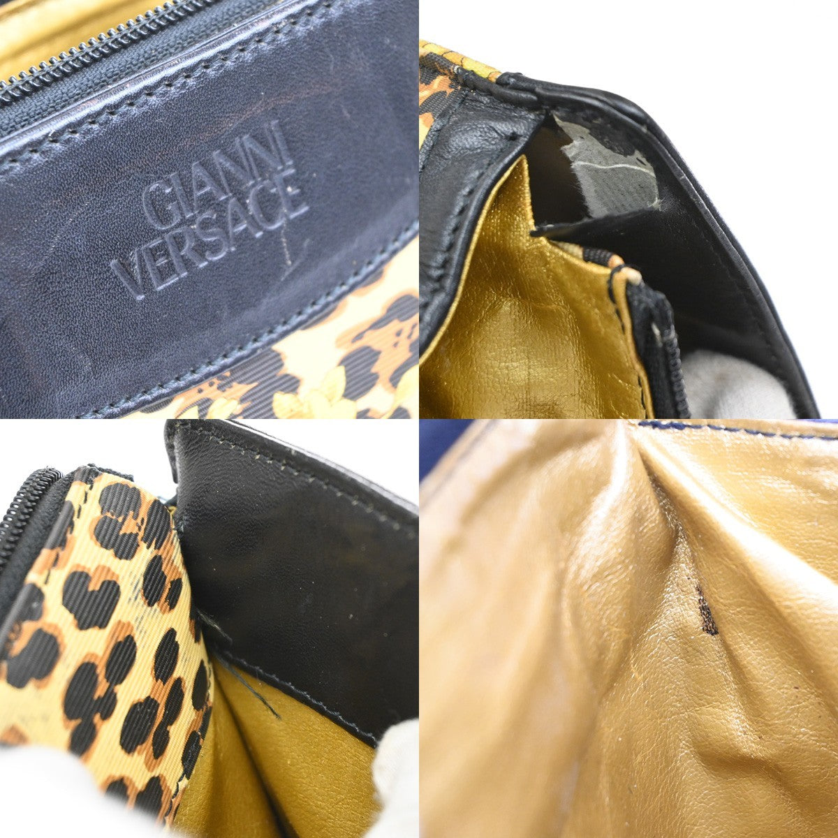 GIANNI VERSACE Logo Hand Bag Canvas Leather Yellow Black Italy GHW 30MA670