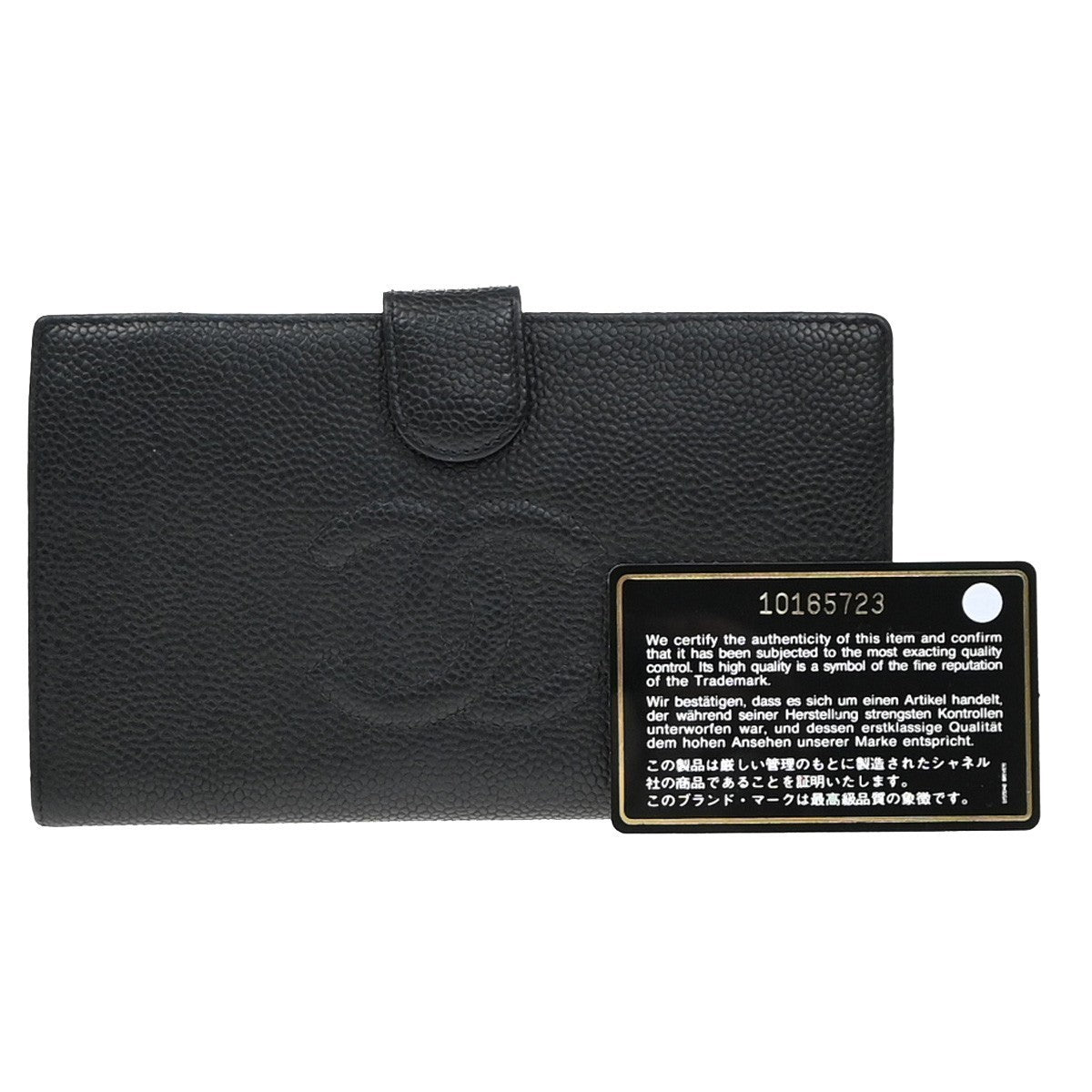 CHANEL CC Logo Long Bifold Wallet Grained Calfskin Leather Black France 79RF777