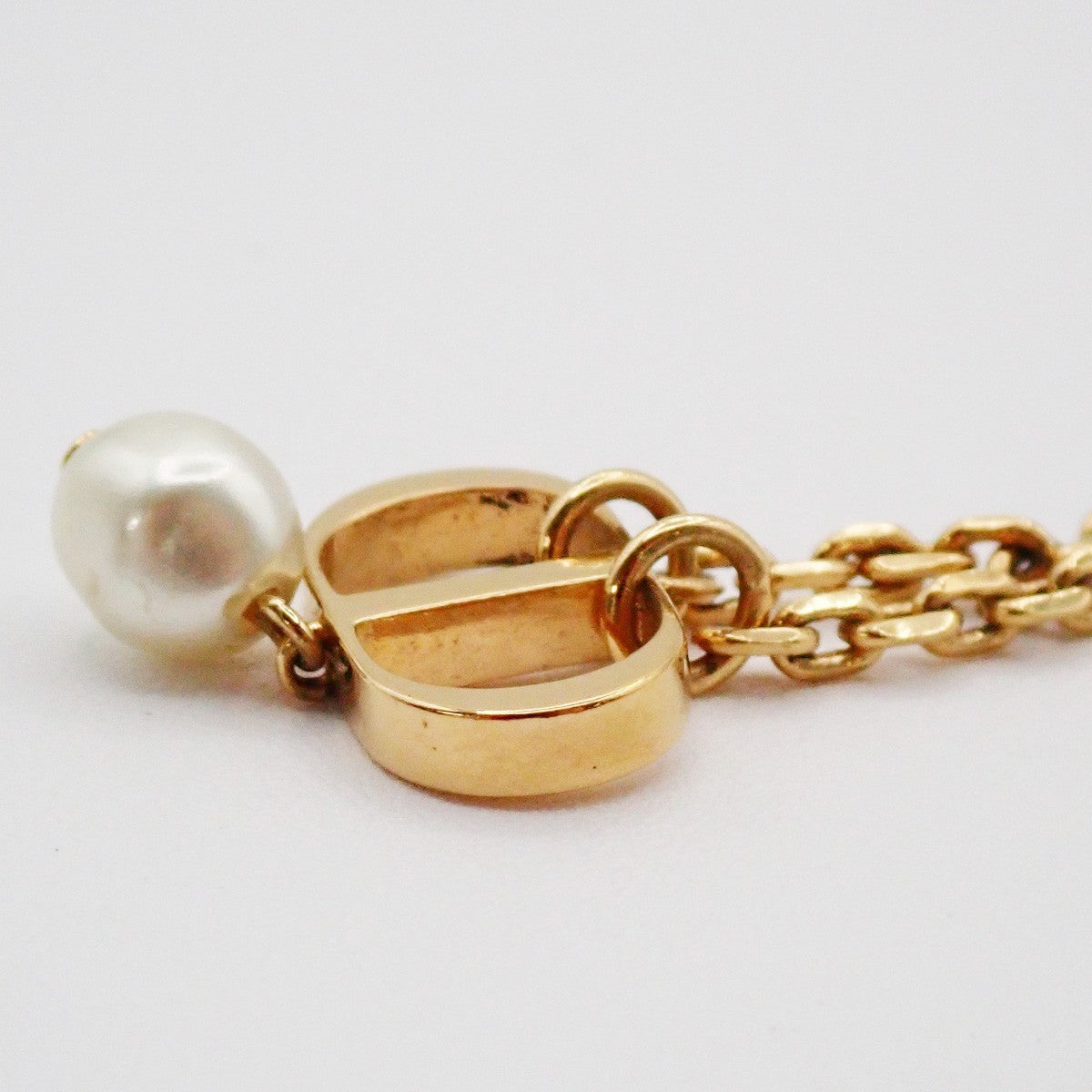 CHRISTIAN DIOR Petit CD Necklace Metal Gold Finish Imitation Pearl GHW 30RL866