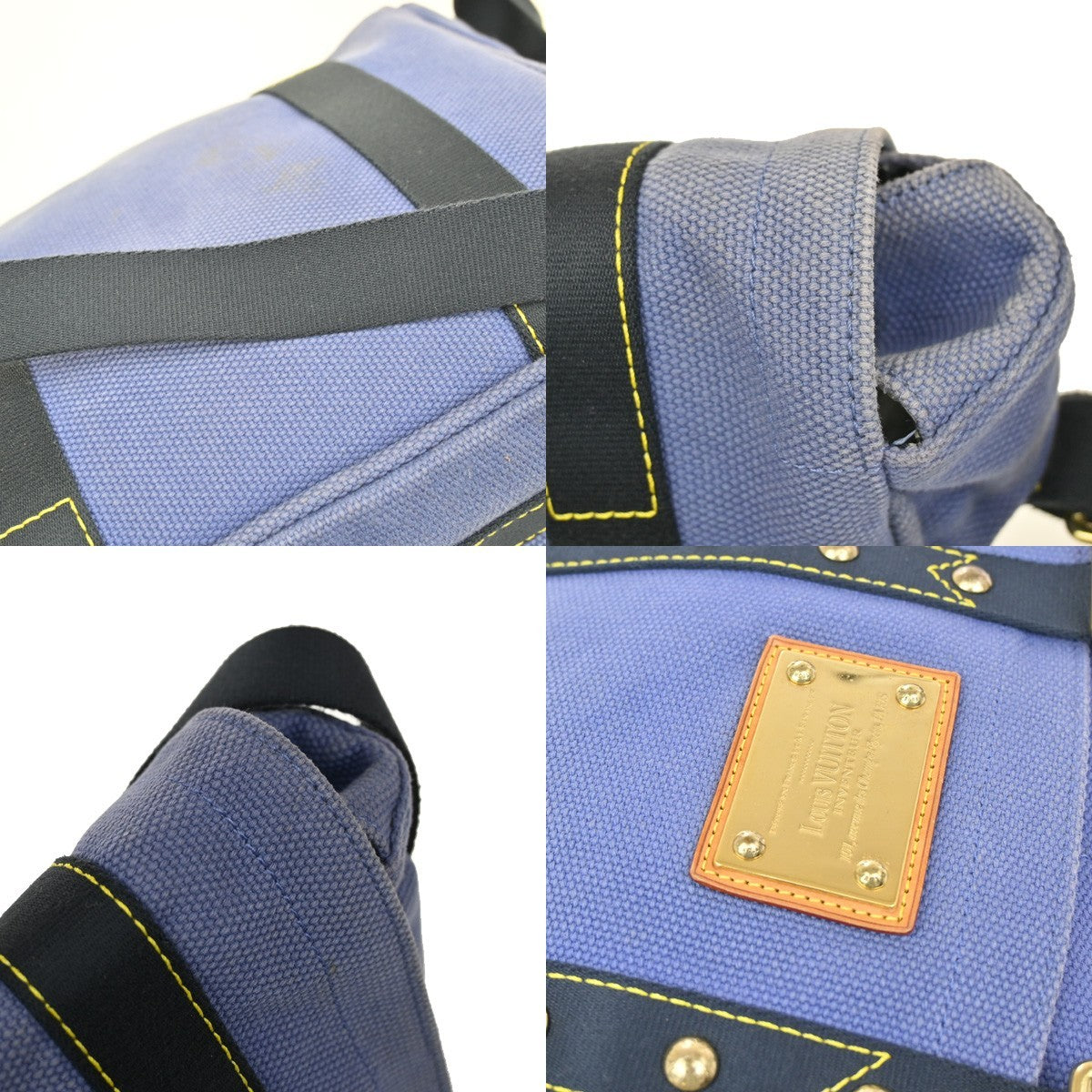 LOUIS VUITTON Busas PM Shoulder Bag Antigua Canvas Leather Blue M40073 65YH830