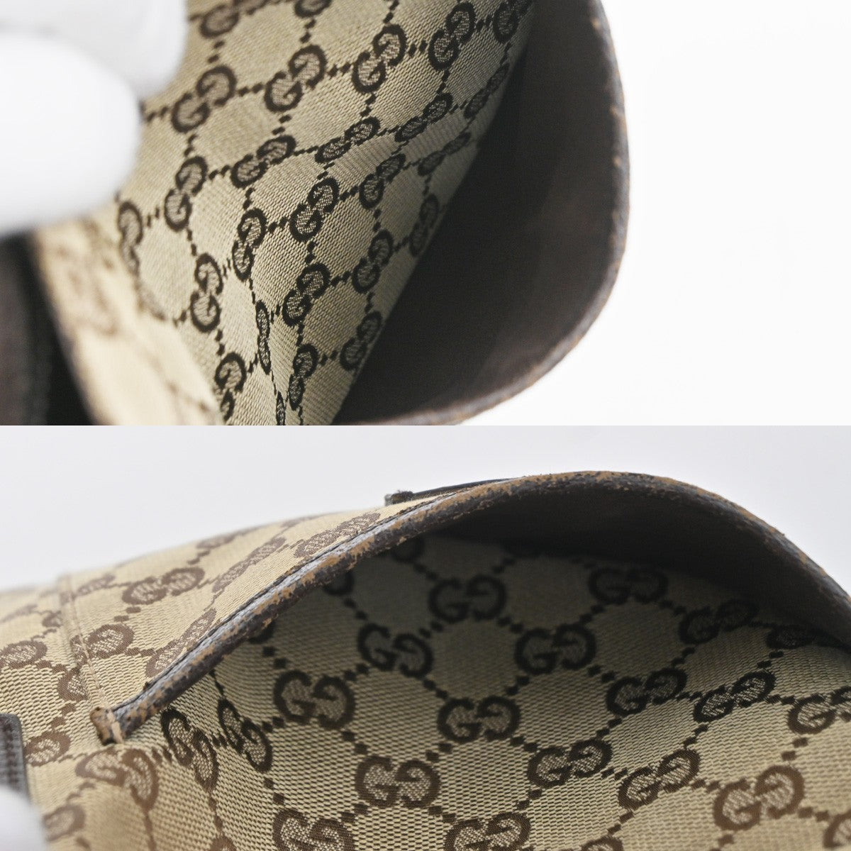 GUCCI GG Pattern Crossbody Messenger Bag Canvas Leather Beige Brown 67SA108