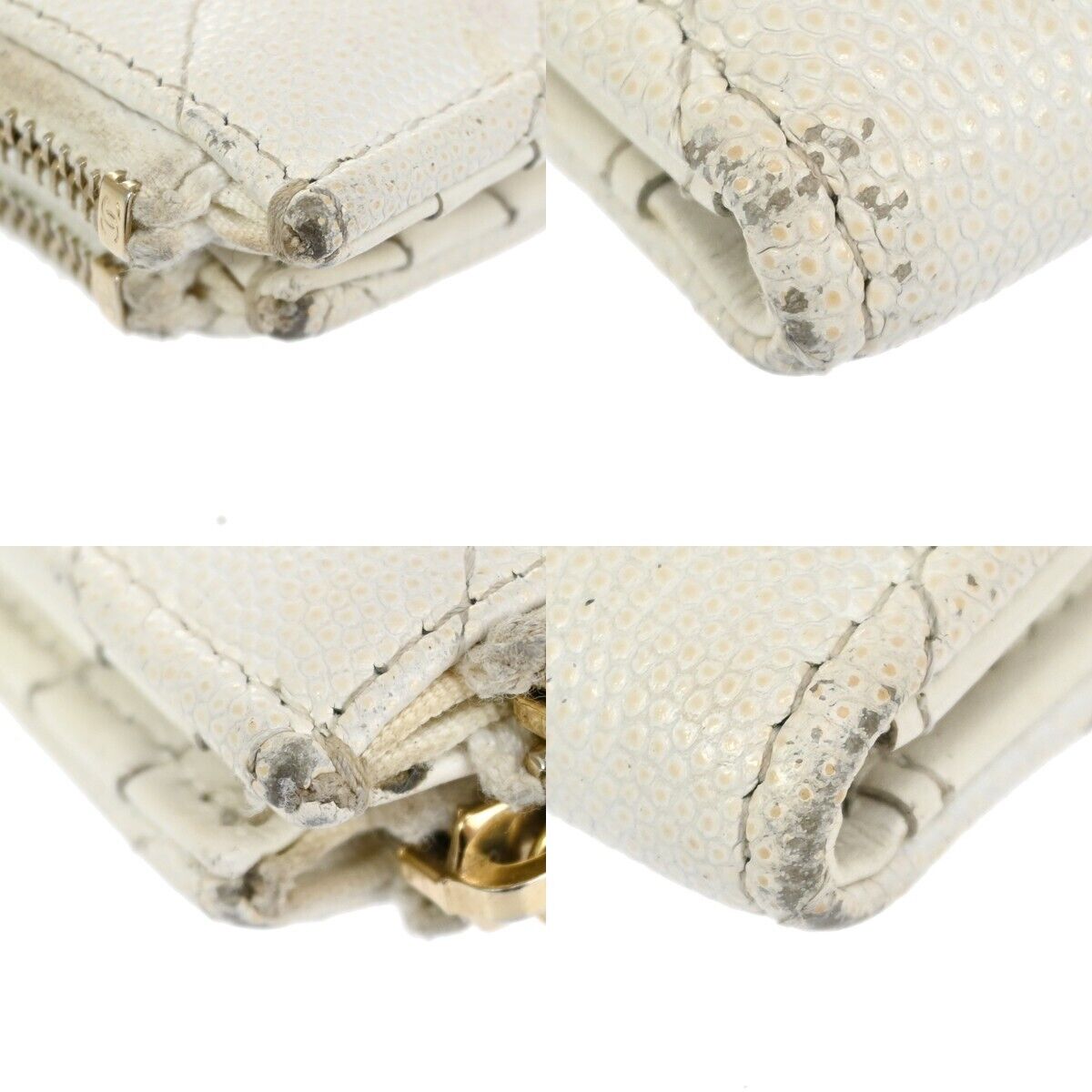 CHANEL CC Logo Bifold Wallet Purse Caviar Skin Leather White GHW Italy  30HB382