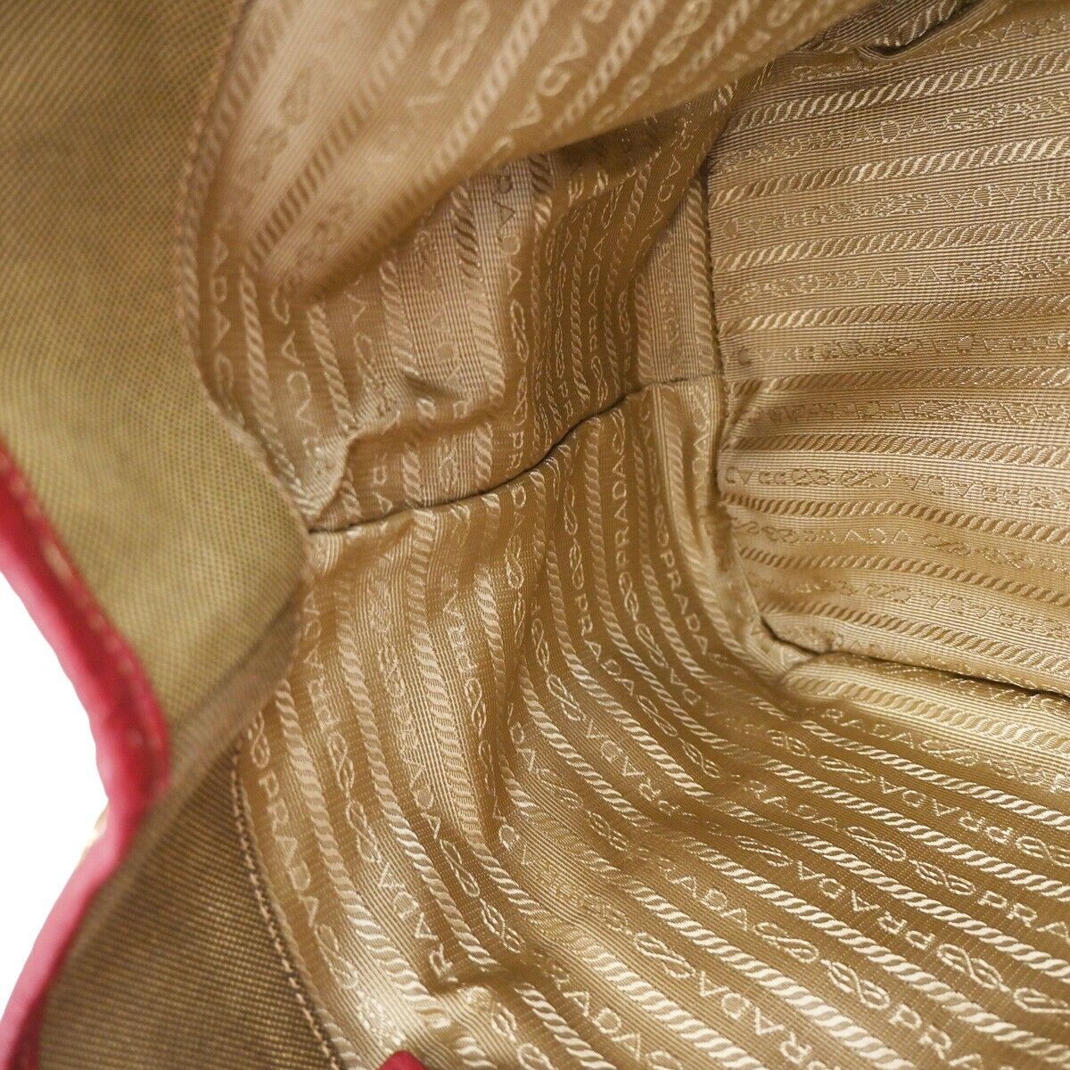 PRADA MILANO Logo 2Way Shoulder Hand Bag Canvas Leather Khaki Bordeaux 79EA813