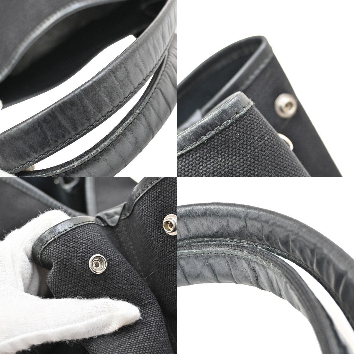 BALENCIAGA Logo Navy Cabas S Hand Bag Canvas Leather Black Italy 65EF883