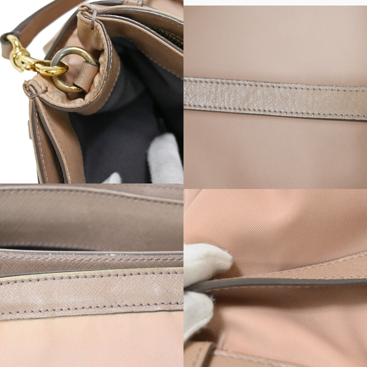 SALVATORE FERRAGAMO Gancini 2way Shoulder Bag Nylon Leather Pink Beige 66YE151