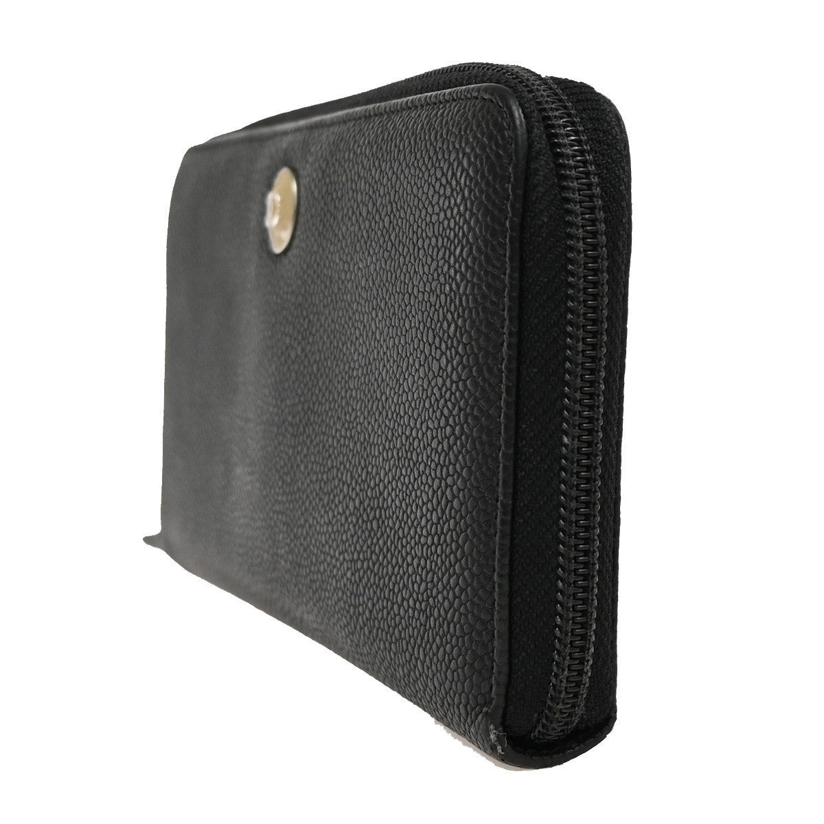 CHANEL CC Zipper Long Bifold Wallet Purse Grained Calfskin Leather Black 80KB288