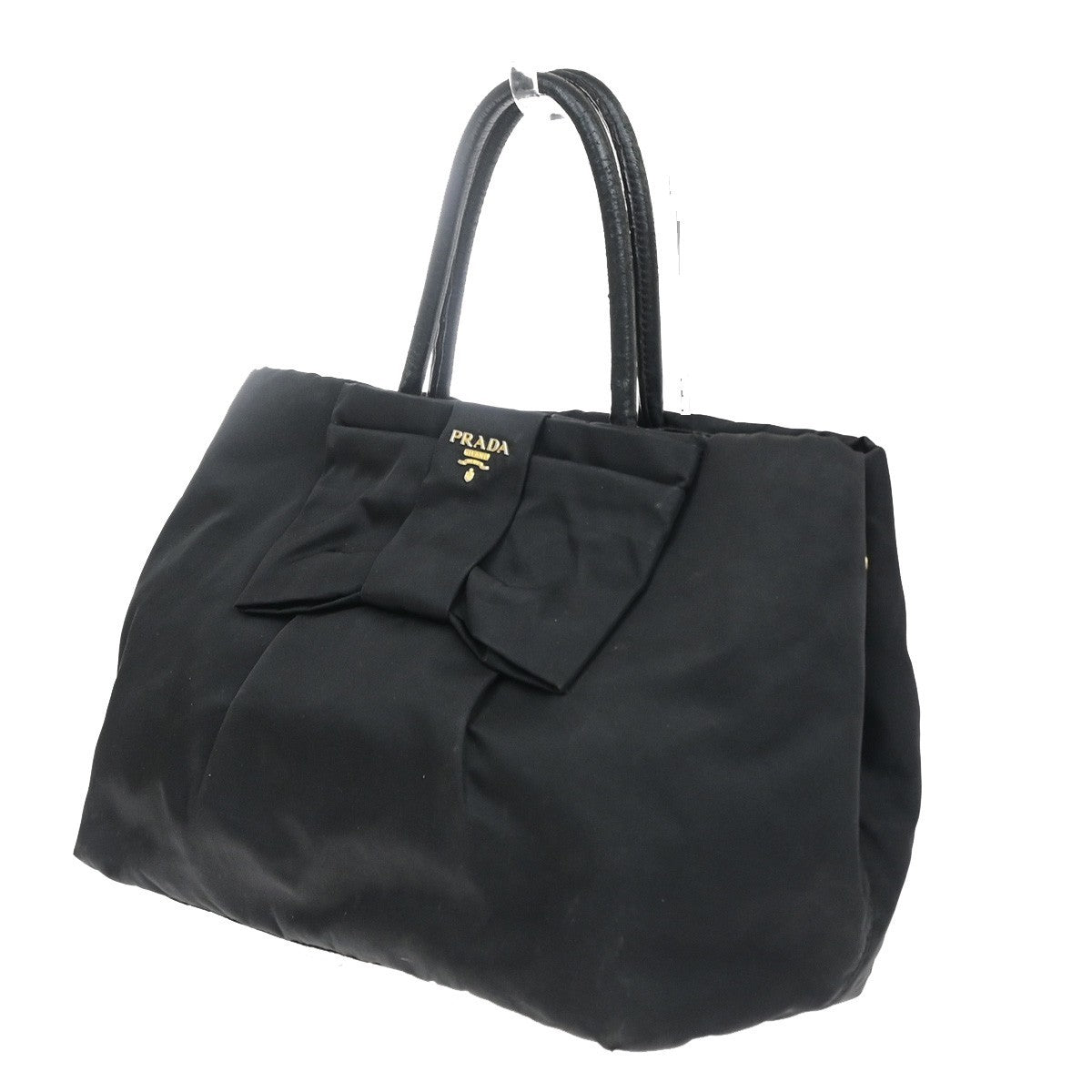 PRADA Logo Ribbon Tote Hand Bag Nylon Leather Black GHW Italy 30MA709