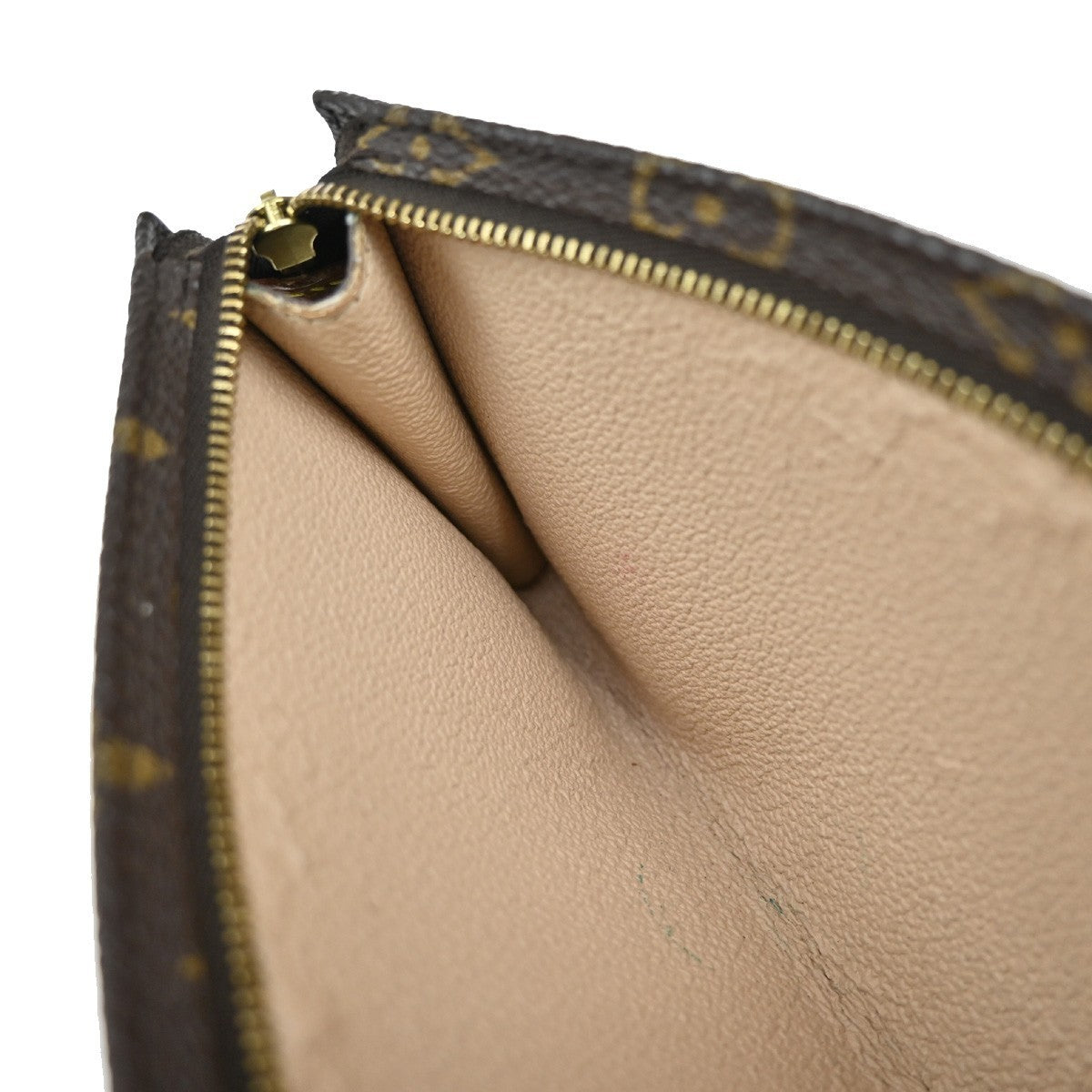 LOUIS VUITTON LV Logo Bucket GM Pouch Bag Monogram Leather Brown Gold 02KB369