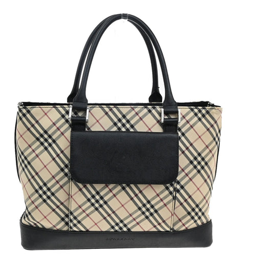 BURBERRY Logo Nova Check Hand Tote Bag Canvas Leather Beige Black Silver 69FB657