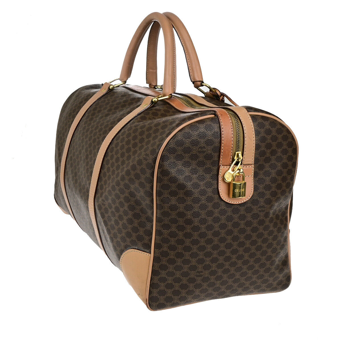 CELINE Logo Macadam Pattern Travel Hand Bag PVC Leather Brown GHW 62YG501