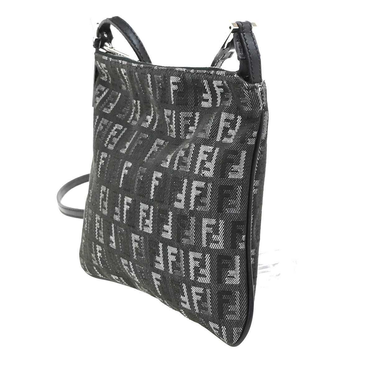 FENDI Logo Zucchino Mini Shoulder Bag Canvas Leather Black SHW Italy 79YH962