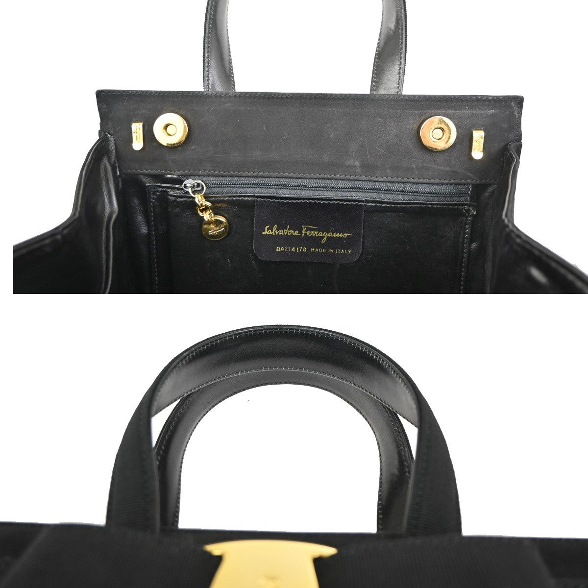 SALVATORE FERRAGAMO 2way Vara Hand Bag Canvas Suede Leather Black GHW 80ZA208