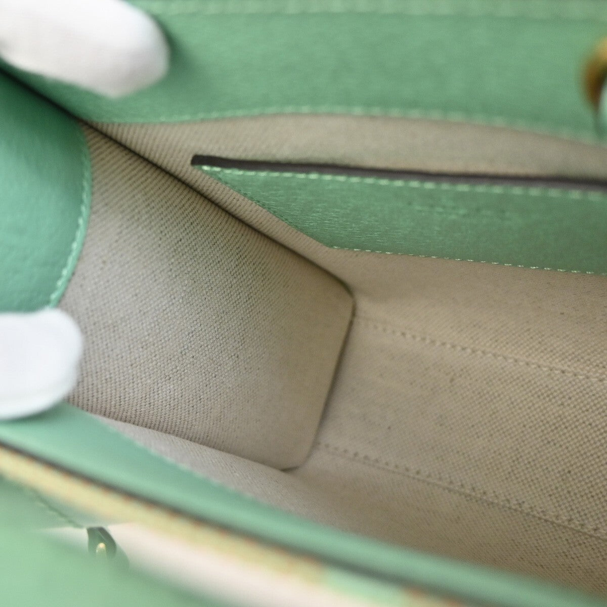 GUCCI Logo Jumbo GG 2Way Mini Shoulder Hand Bag Canvas Green Beige GHW 603RL158