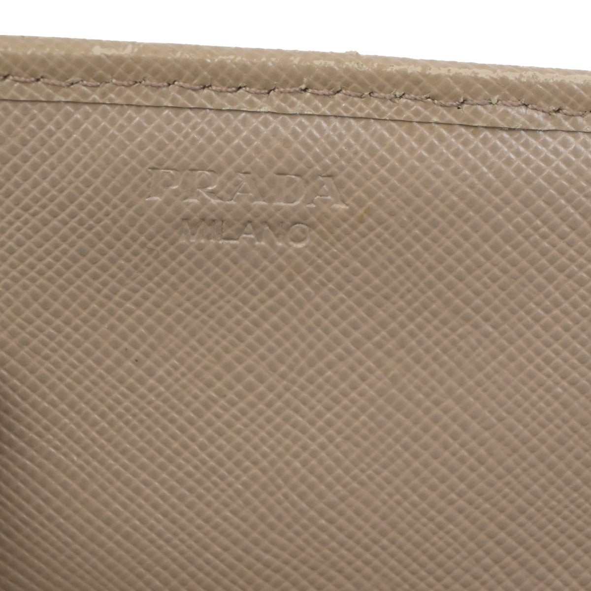 PRADA Logo Long Bi-Fold Wallet Saffiano Leather Beige Gold Italy 01TA298
