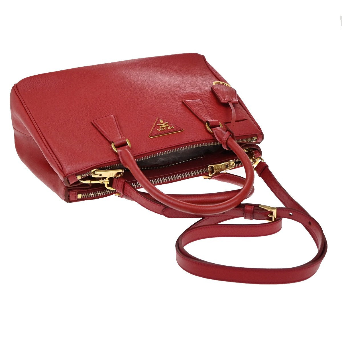 PRADA Logo Saffiano 2Way Shoulder Hand Bag Leather Red GHW 95RF247