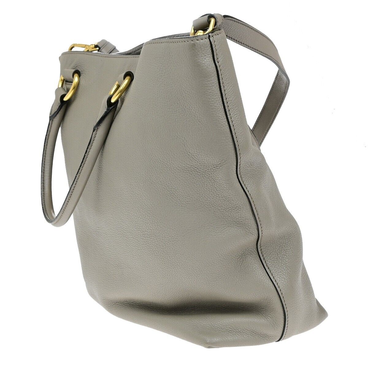 PRADA MILNO Logo 2Way Shoulder Hand Bag Vitello Phenix Leather Gray GHW 83ED876