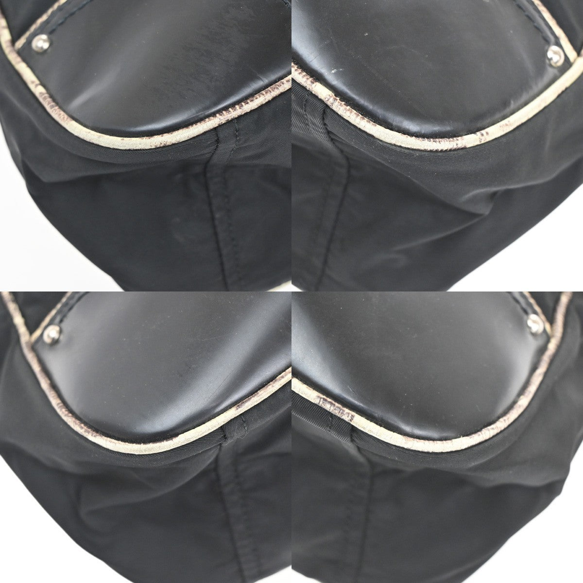PRADA LOGO Tessuto Shoulder Bag Nylon Embossing Leather Black White SHW 34KC287