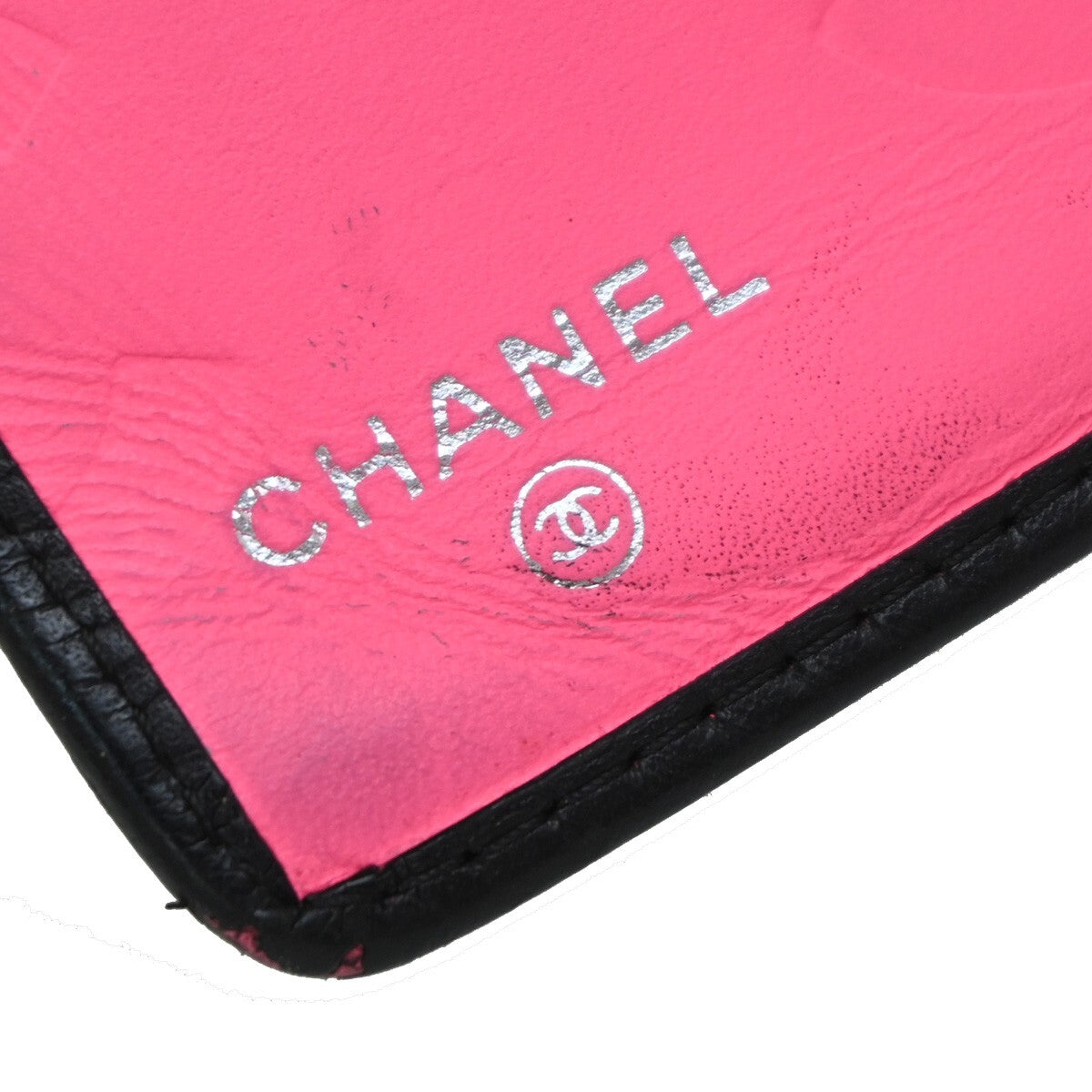 CHANEL CC Cambon Bifold Vertical Long Wallet Patent Leather Black Pink 67EE285