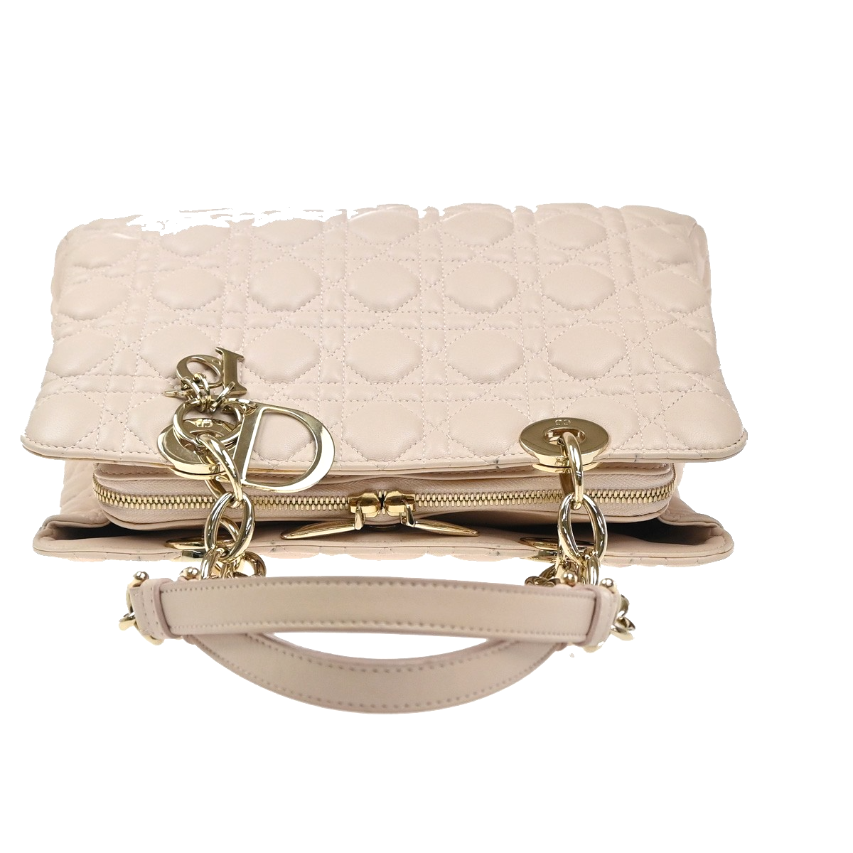 CHRISTIAN DIOR Logo Cannage Chain Shoulder Bag Leather Pink GHW Italy 689RL954
