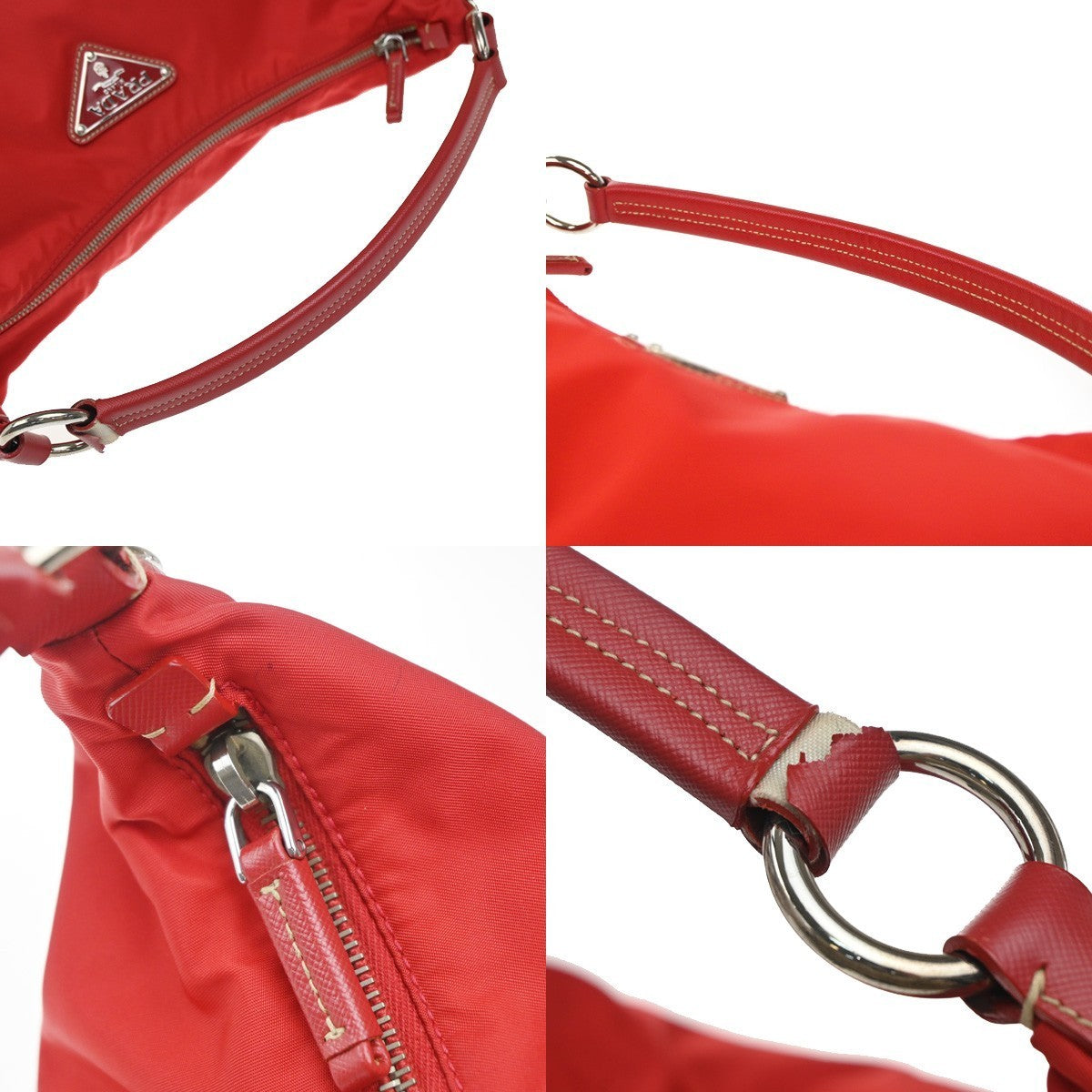 PRADA MILANO Logo Tessuto Hobo Shoulder Hand Bag Nylon Leather Red 70EG354