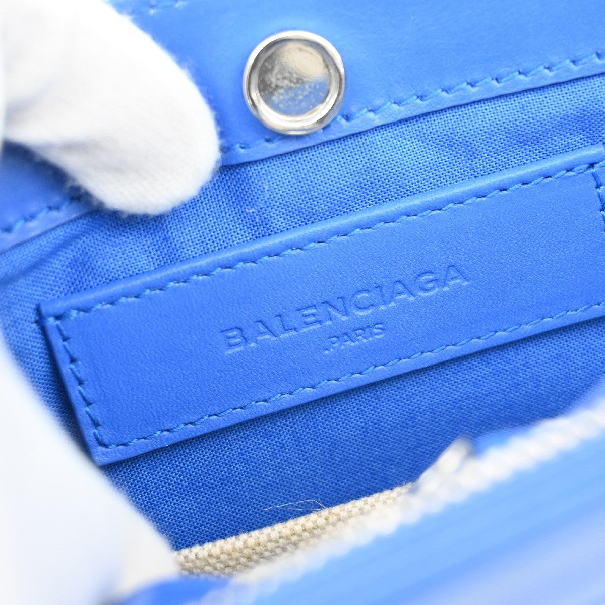 BALENCIAGA Logo 2Way Shoulder Clutch Bag Canvas Leather Beige Blue 62FB962