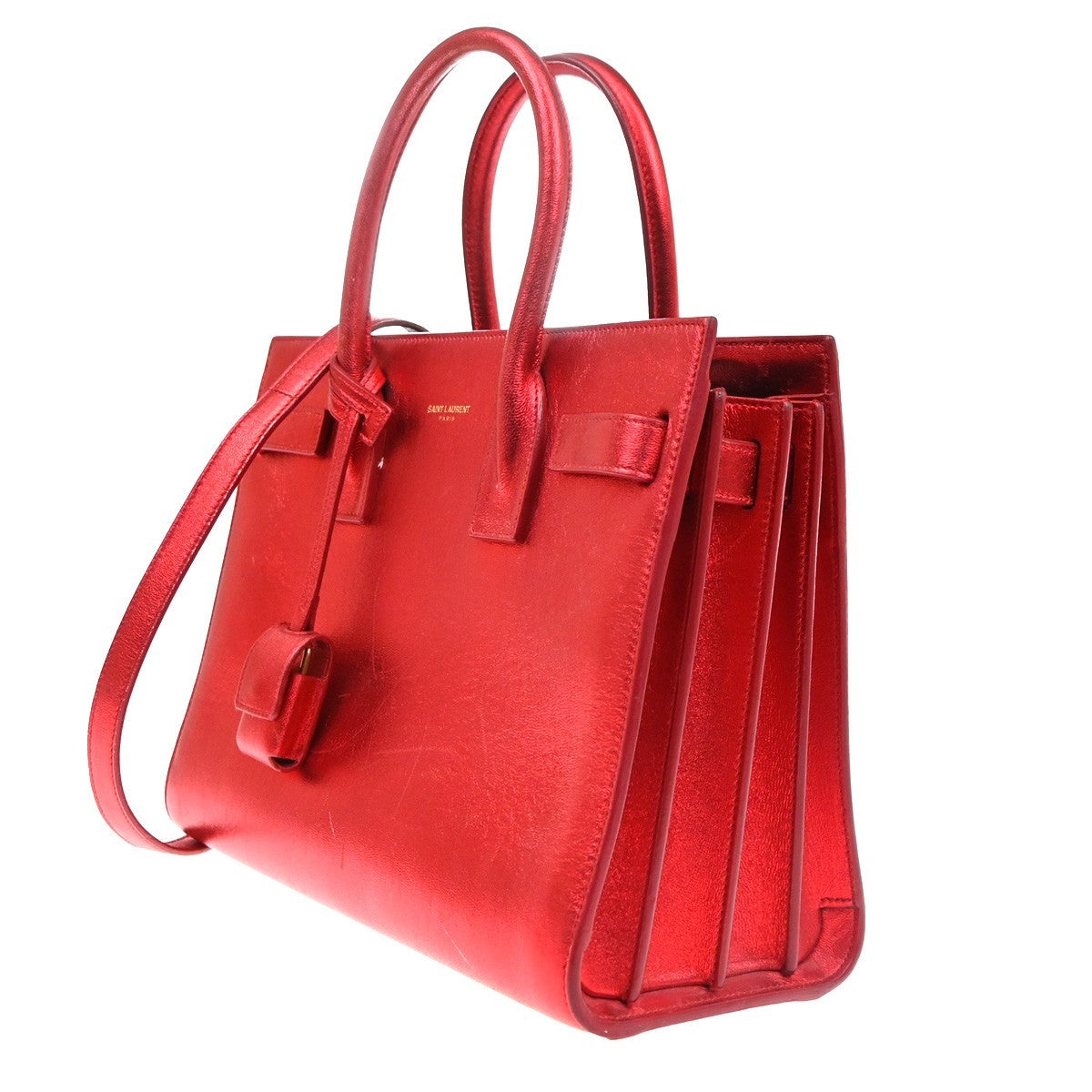 SAINT LAURENT Sac de Jour 2Way Shoulder Handbag Leather Red GHW Italy 97TA704