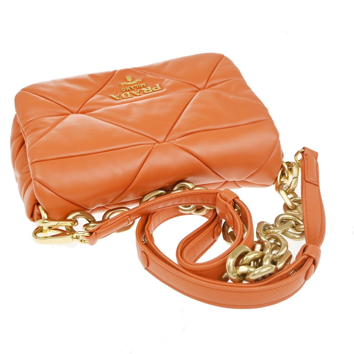 PRADA System Patchwork 2way Shoulder Hand Bag Nappa Leather Orange 620RF990
