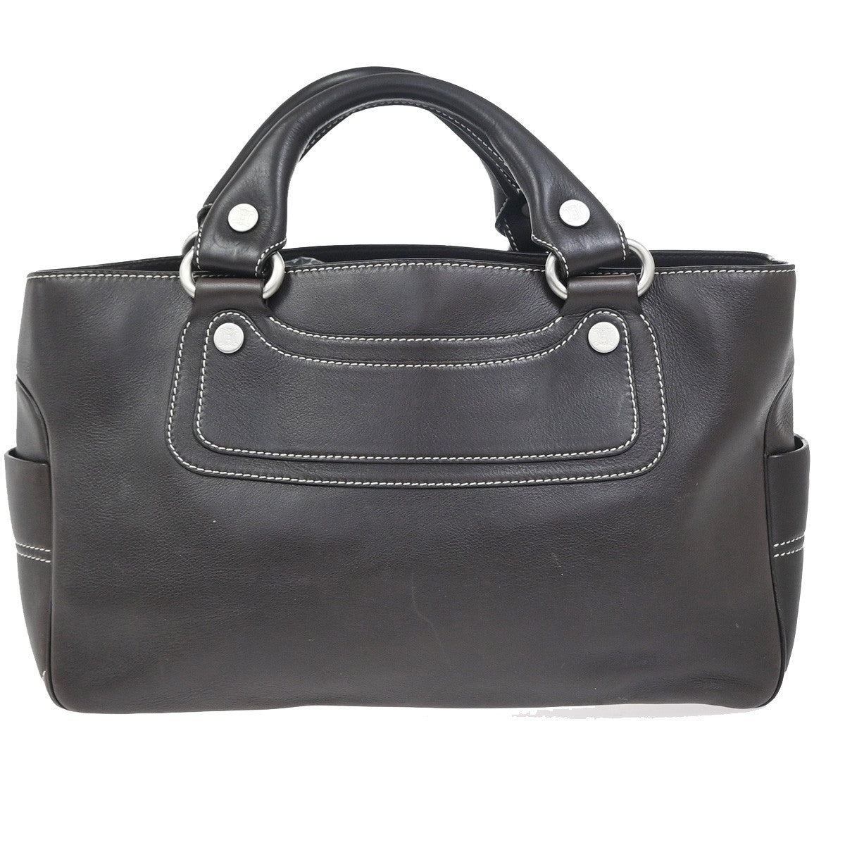 CELINE Logo Boogie Stitch Detail Hand Tote Bag Leather Brown GHW Italy 35ZA347