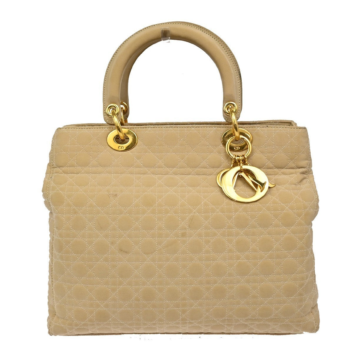 CHRISTIAN DIOR Lady Cannage Tote Hand Bag Nylon Leather Beige GHW Italy 82EF879