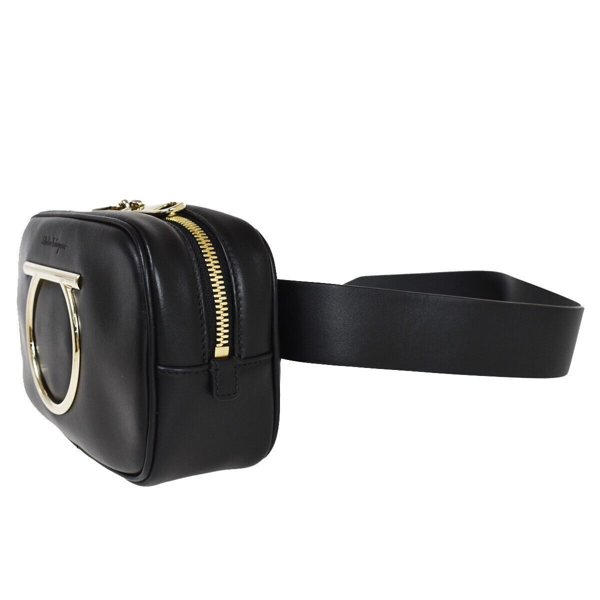 SALVATORE FERRAGAMO 2Way Chain Gancini Shoulder Bum Bag Leather Black 85RG050