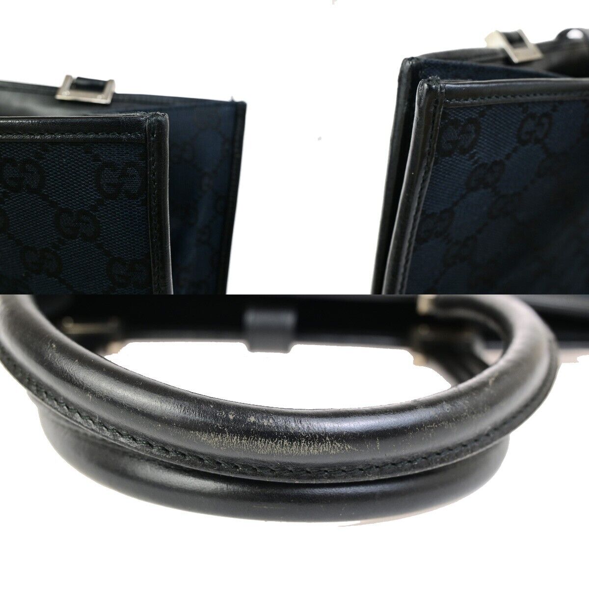 GUCCI Logo Jackie GG Pattern Shoulder Hand Bag Canvas Leather Black SHW 62EC878
