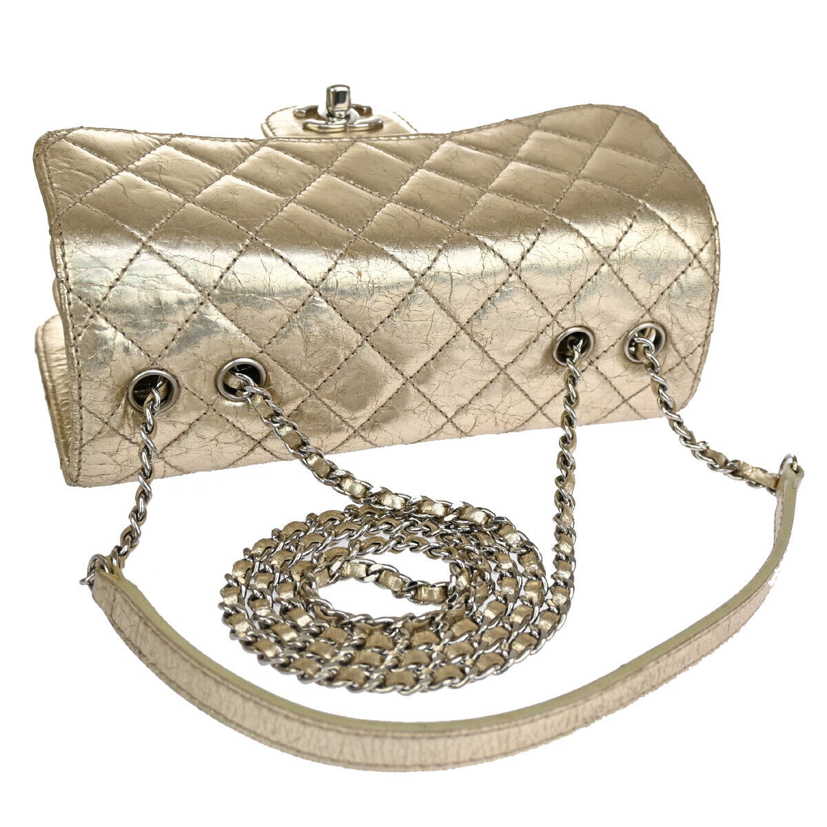 CHNAEL CC Matelasse Chain Shoulder Bag Crinkled Leather Accordion GHW 629RJ582