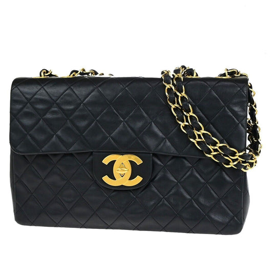 CHANEL Maxi Jumbo Matelasse 34 Chain Shoulder Bag Leather Black Vintage 342RK691